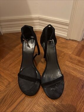 Stuart Weitzman Black Strappy Open-Toe Ankle-Heel Sandals
